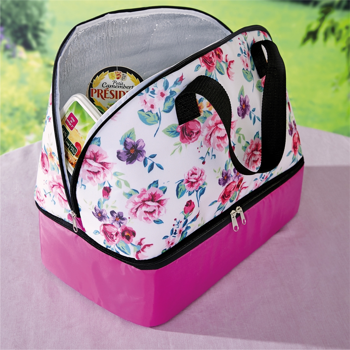 Sac isotherme fleuri rose