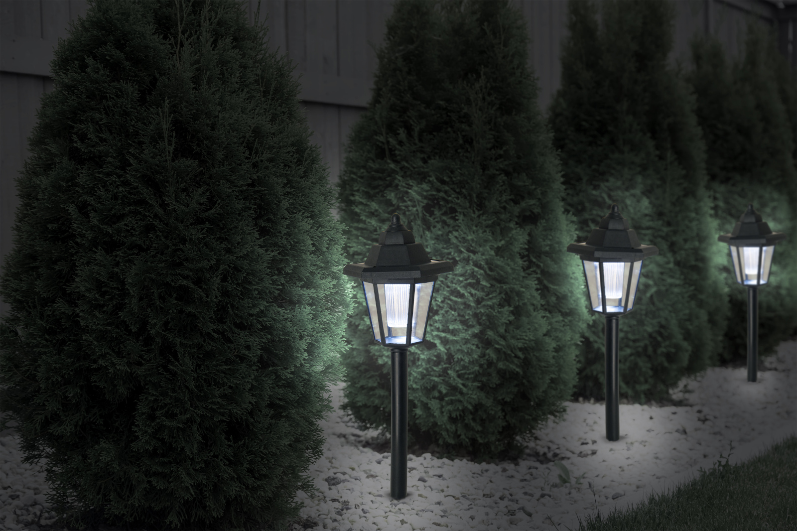 3er-Set Solar-LED-Erdspieß/Wandleuchte - schwarz - 11 cm breit