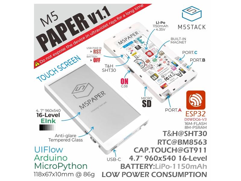 M5Stack Entwicklerboard M5Paper ESP32 4.7