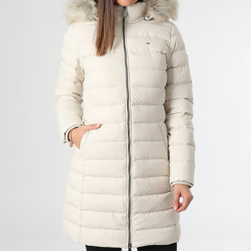 Doudoune Longue Capuche Fourrure Femme Essential 9060 Beige Clair