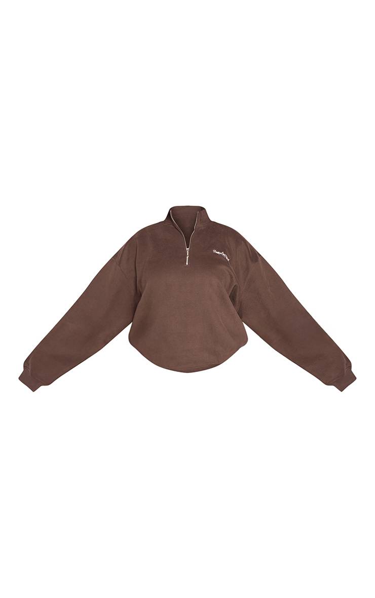 Chocolat Sweat Demi-zip Broderie PLT Plus Basic
