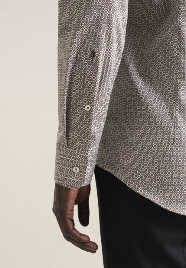 Seidensticker Performance shirt Slim Long sleeve Kent-Collar Print Grey