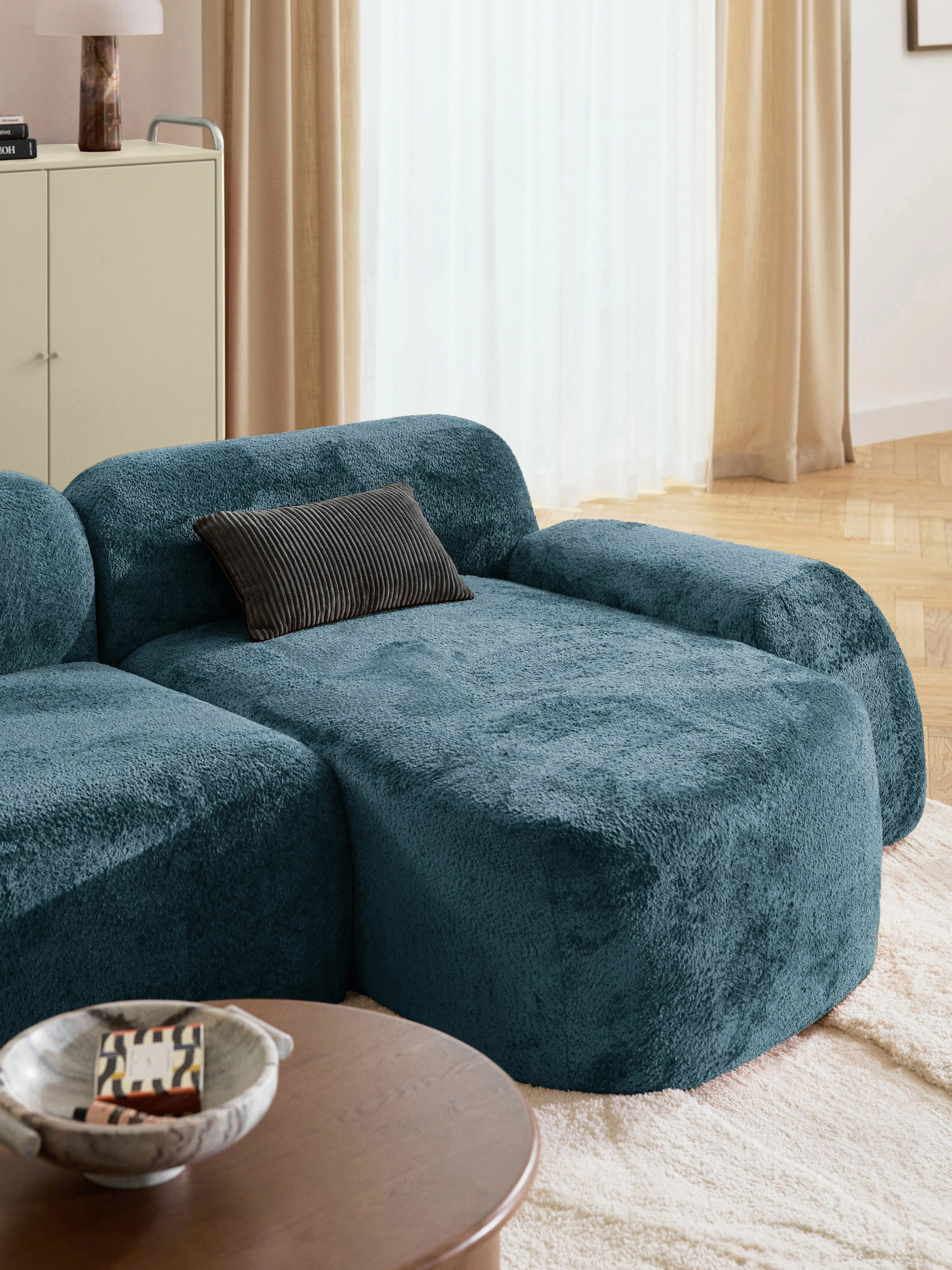 Modulaire teddy-bouclé hoekbank Wolke (4-zits) met chaise longue