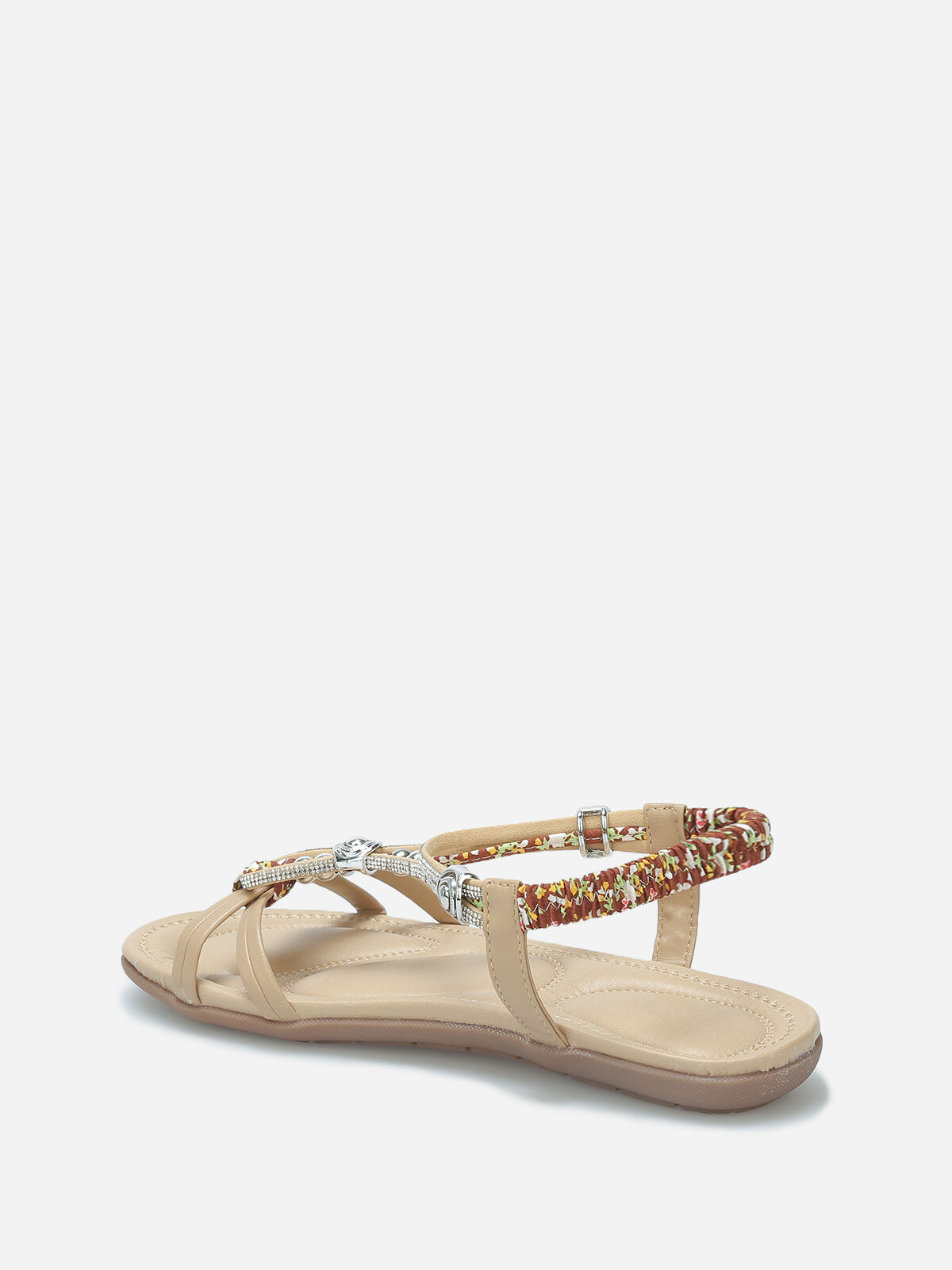 Nu-pieds à perles et strass grandes tailles- Beige