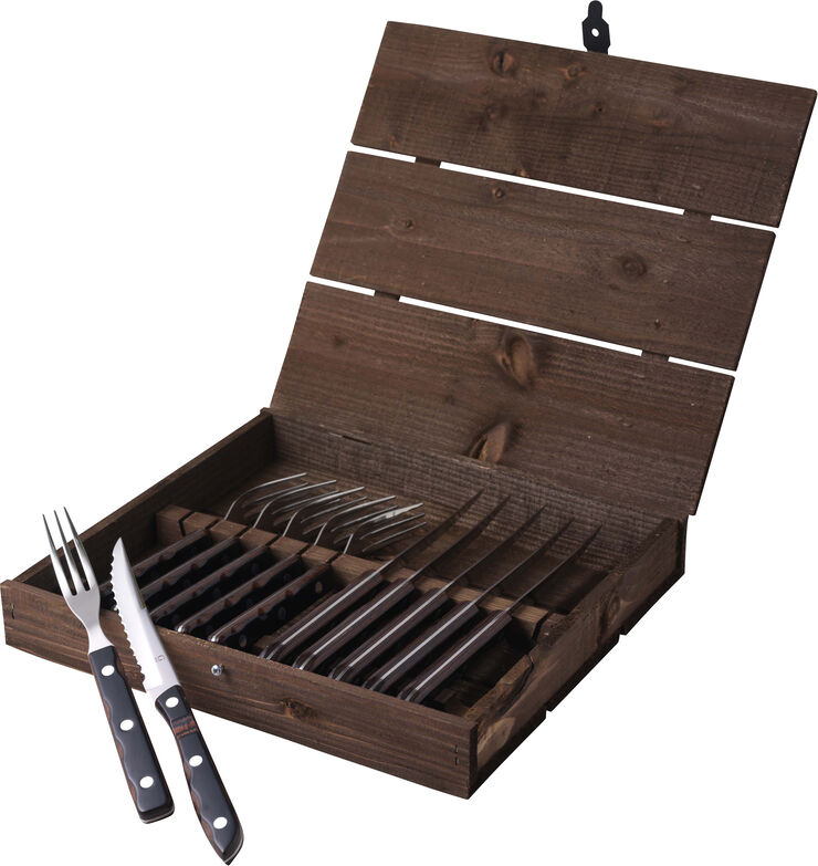 Gense Old Farmer Classic steakbestik/grillbestik 12 dele træ/stål Stål, natur