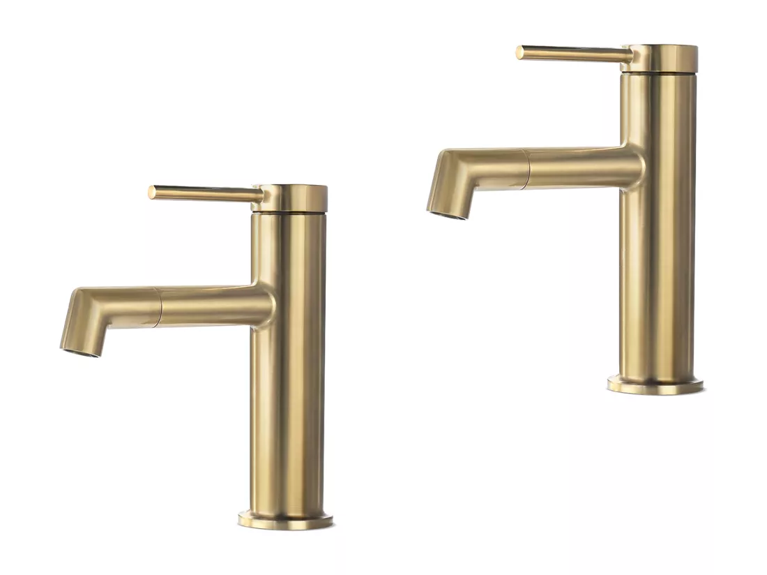 2pcs Robinet de Lavabo Bec Rotation 360°, Mitigeur à Eau Chaude et Froide pour Vasque, Robinet de Salle de Bain avec Barboteur Démotable, Doré