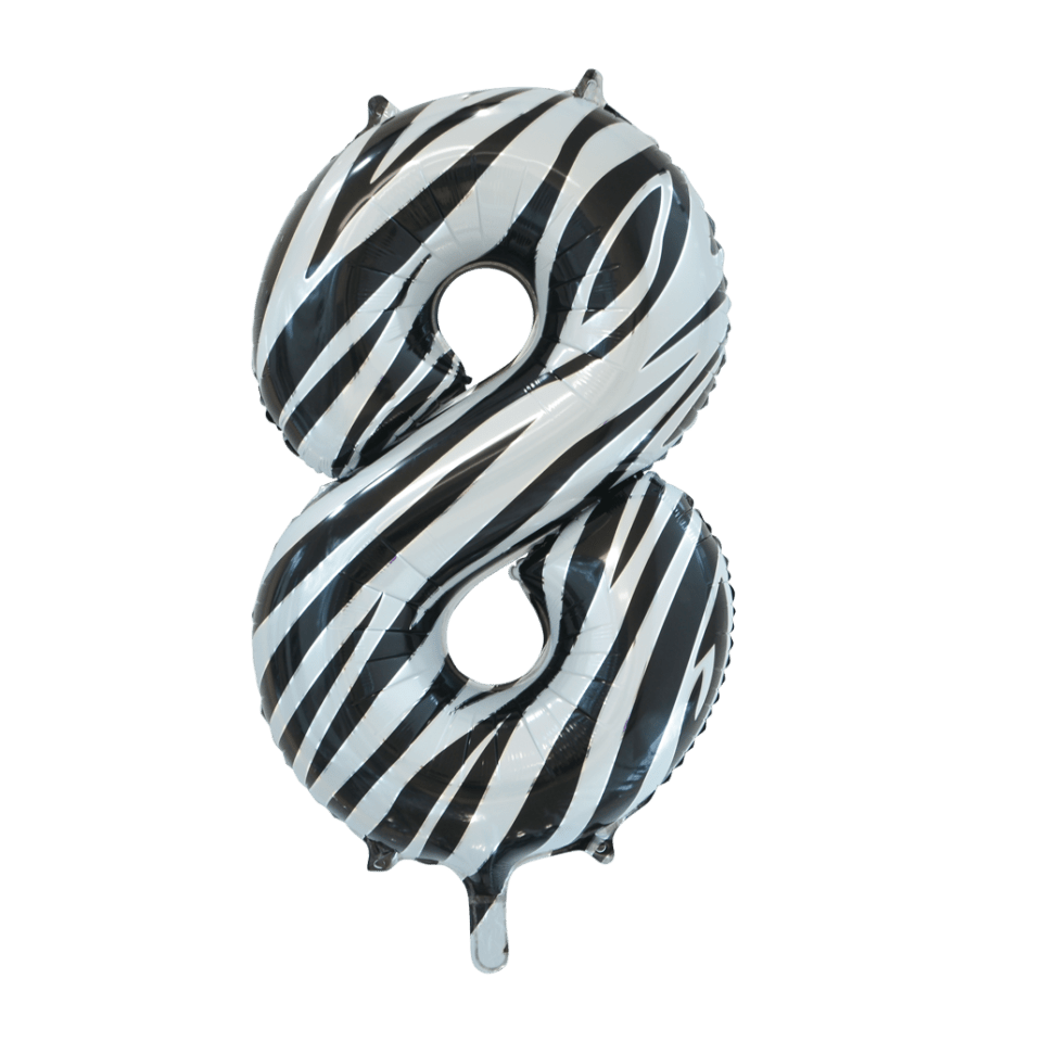 Folie Ballon Cijfer 8 Zebra XL 86cm leeg