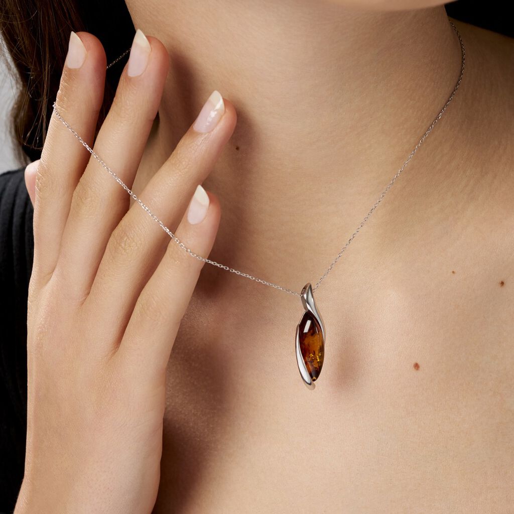 Collier Vyara Argent Blanc Ambre
