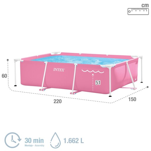 Piscina Intex Small Frame Retangular Rosa Acima do Solo 1.662 L