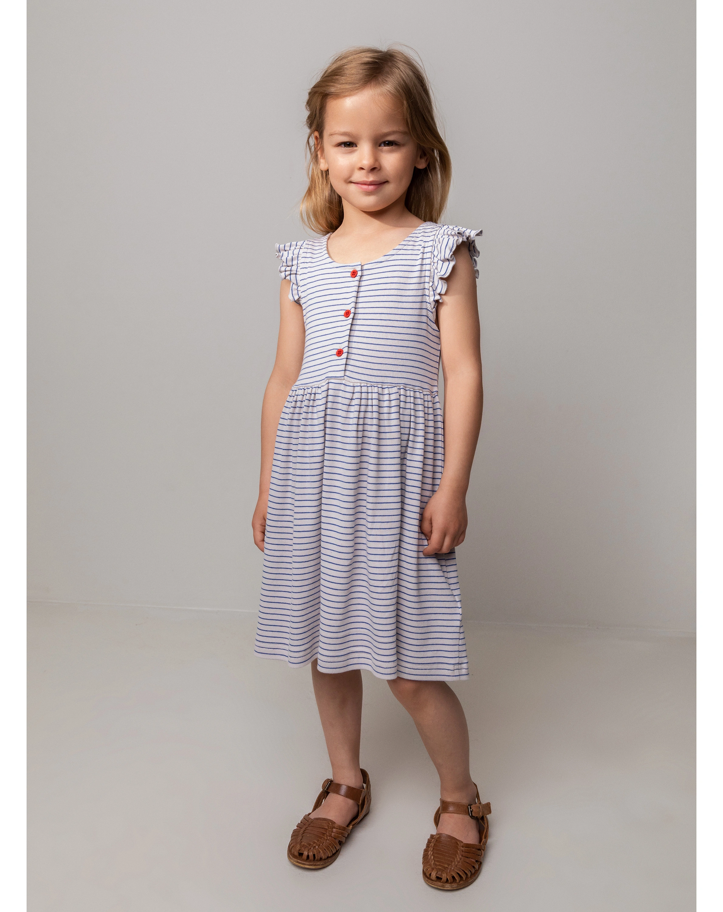 Kurzarmkleid DOVA FRILL STRIPE in space blue