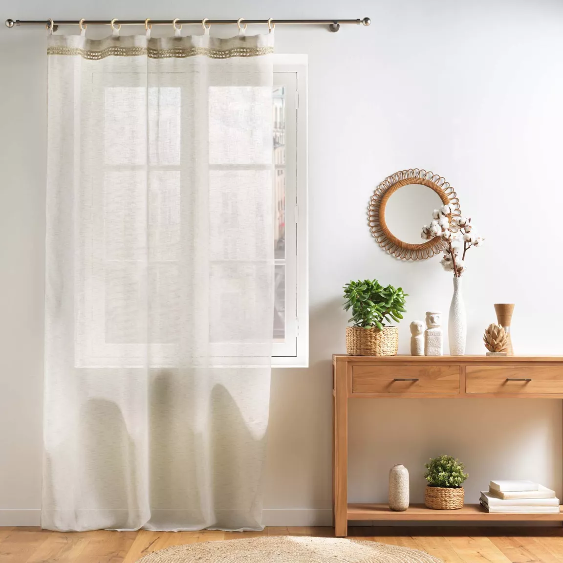 Voilage œillets bois (140 x 240 cm) Mileo Beige