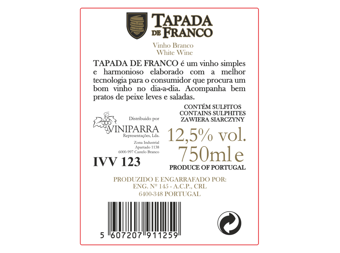 VINHO BRANCO TAPADA DE FRANCO 0.75L