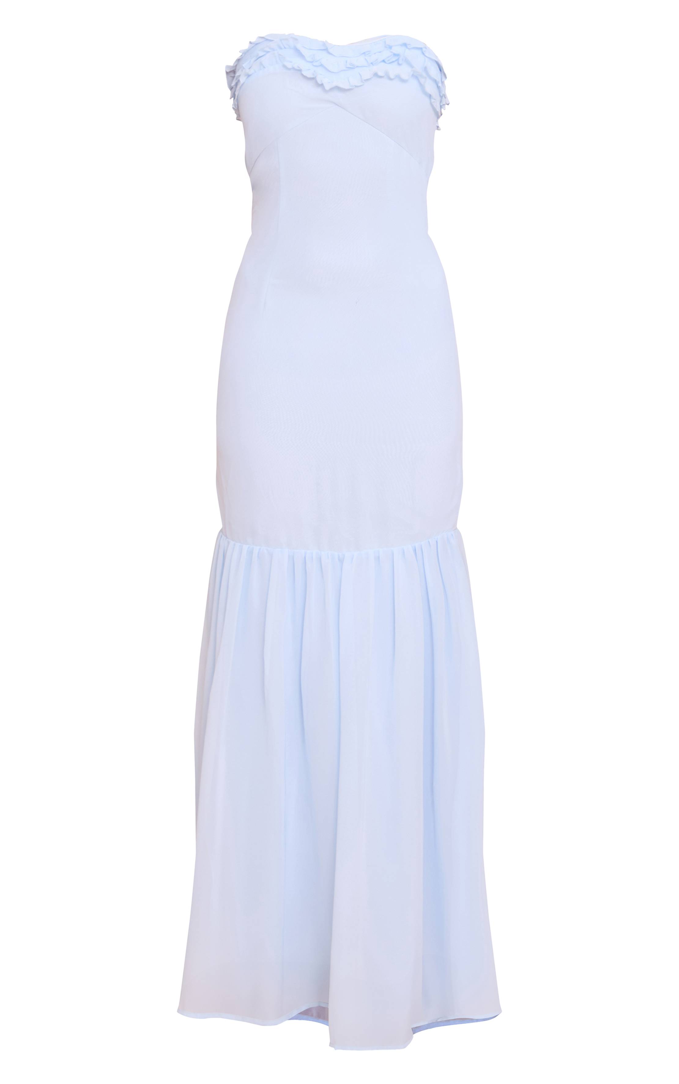 Bleu Clair Robe Longue En Mousseline À Bandeau Avec Détails De Volants