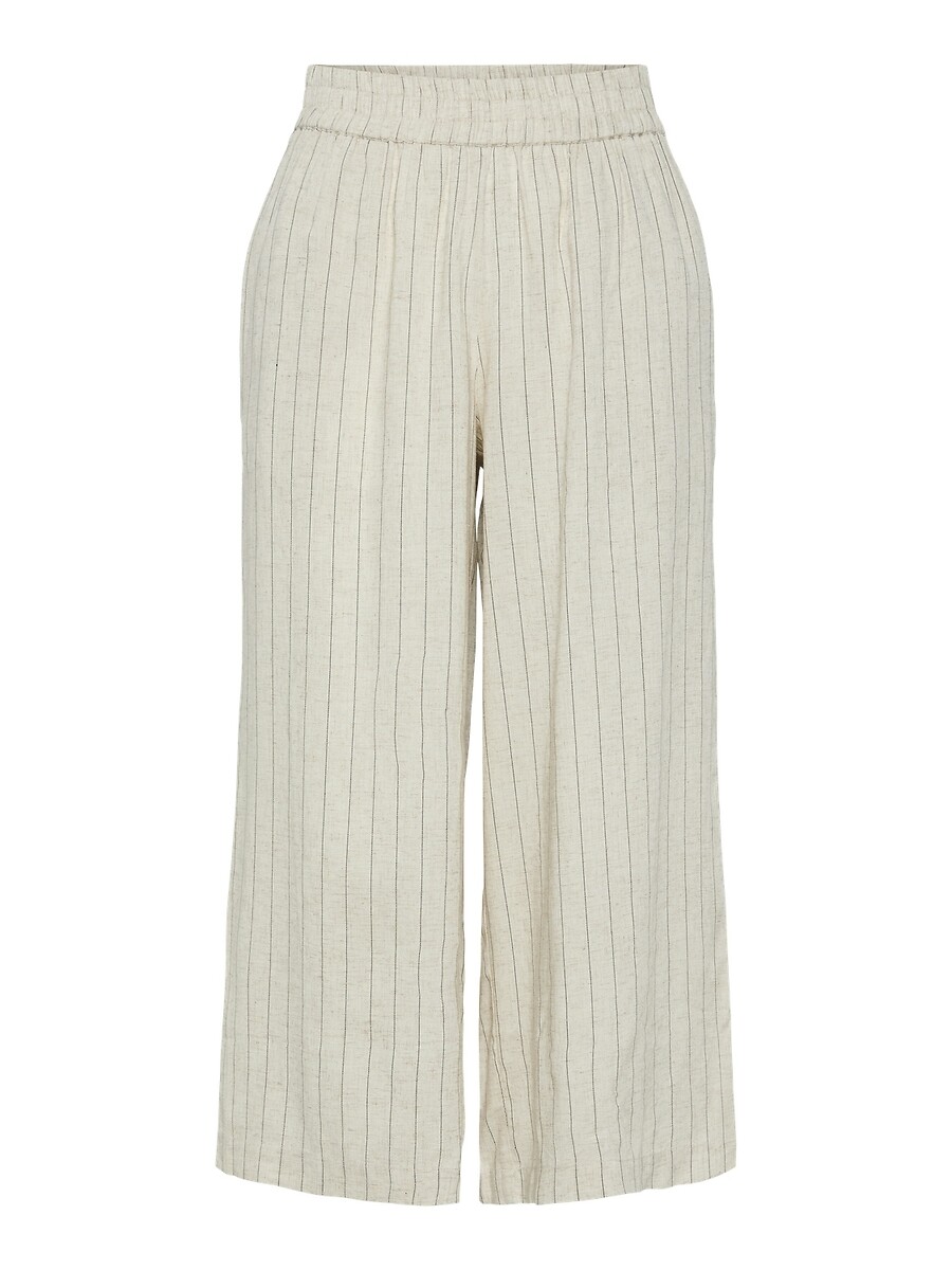PEÇAS<br>Calça pantalona com estampa listrada e cintura alta