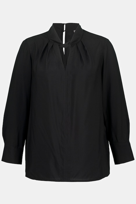 Bluse, Seidenmix, Stehkragen, Ziernaht, Langarm