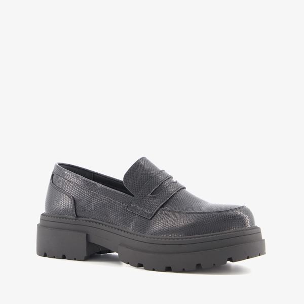 Nova dames loafers chunky zwart slangenprint