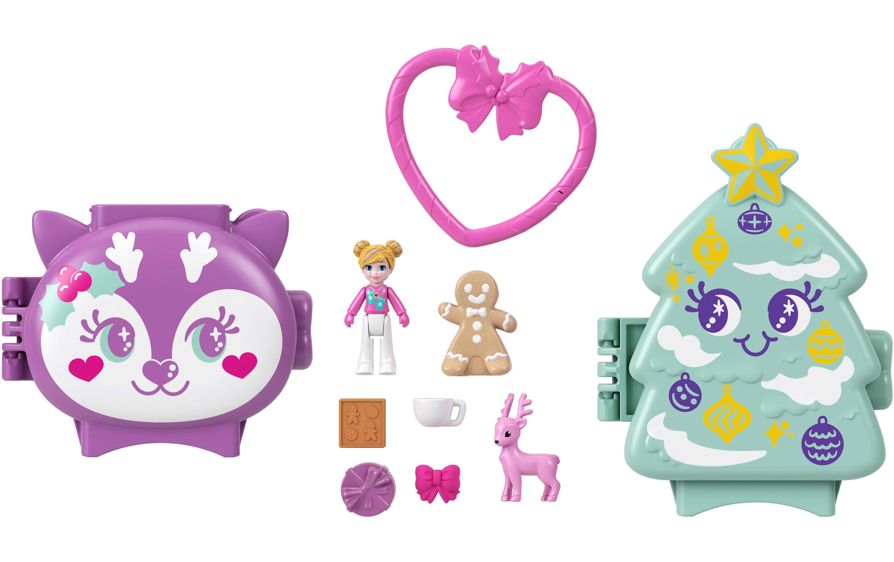 Spielset Winter Holiday SchatulleFeiertags-Schatullen Geschenkset, stapelbares Schatullen-Spielset mit Minipuppe, Zubehör und Haustier, Minispielzeugen, Reisespielzeugen