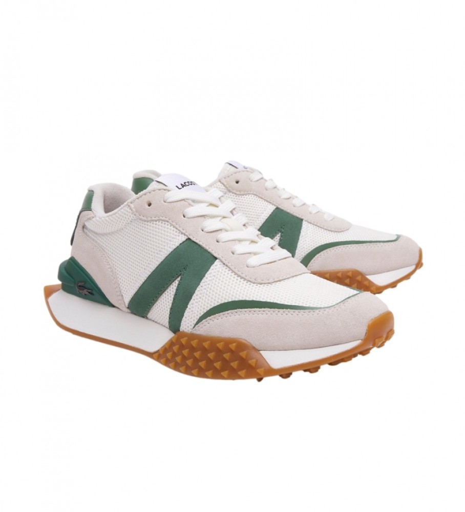 Tênis Lacoste L-Spin Deluxe em couro, branco e verde.