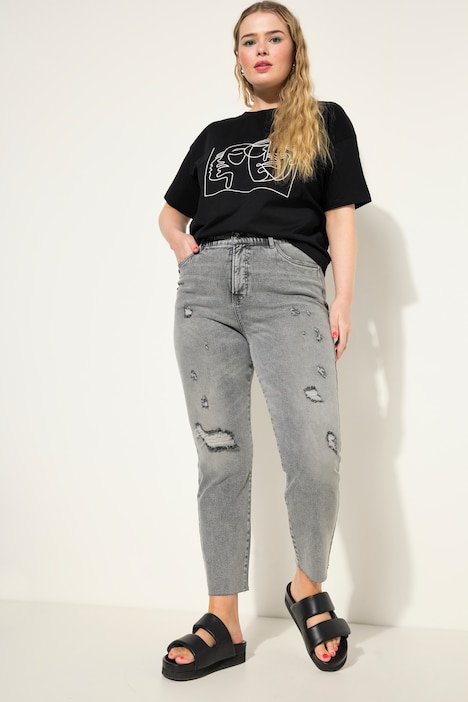Mom-Jeans, HighWaist, destroyed, 5-Pocket