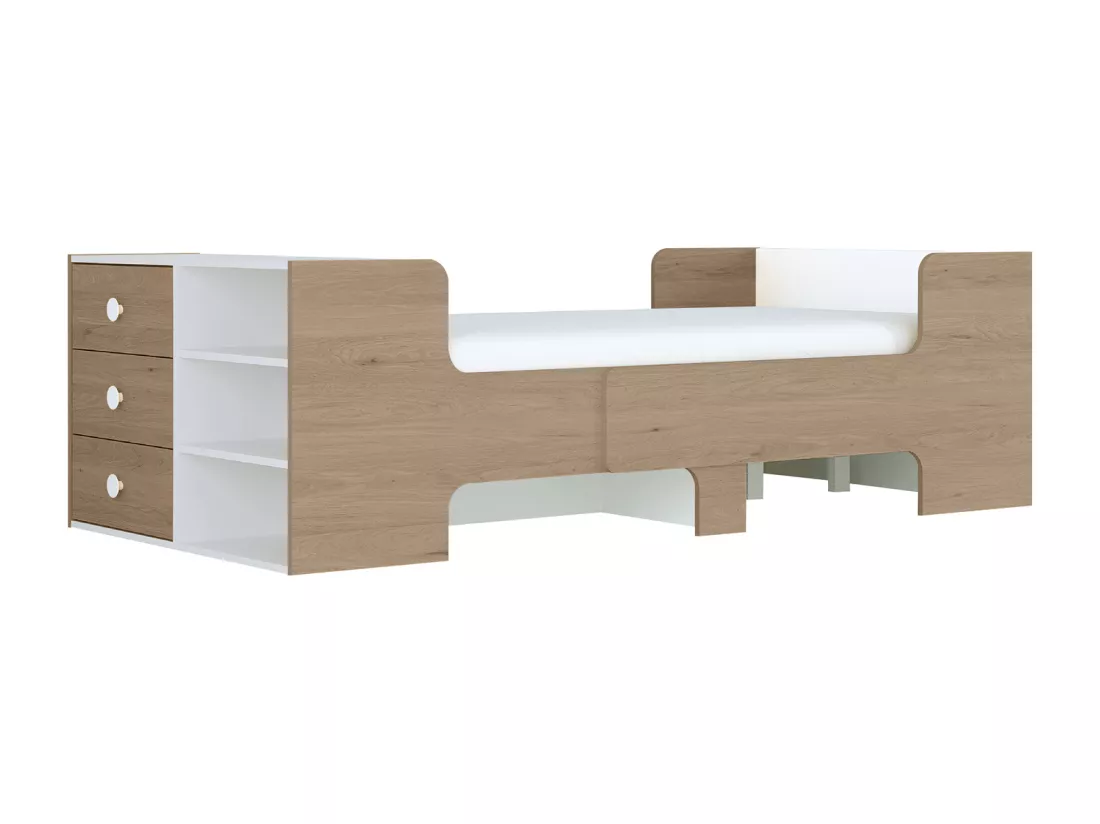 Lit évolutif 90 x 140/170/200 cm avec rangements - Coloris : Naturel et blanc - GAROLIO