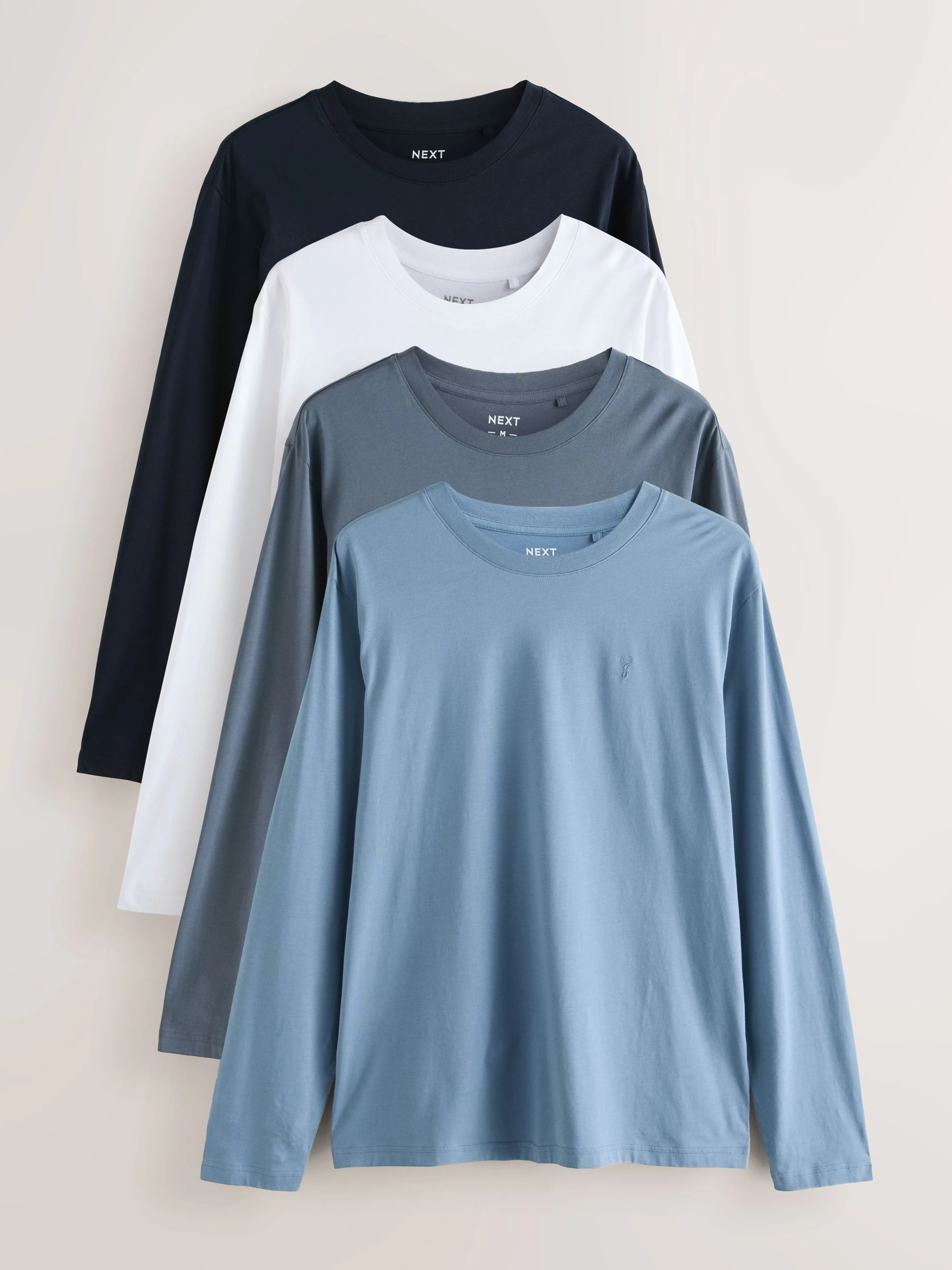 Blauw - Set van 4 T-shirts met lange mouwen