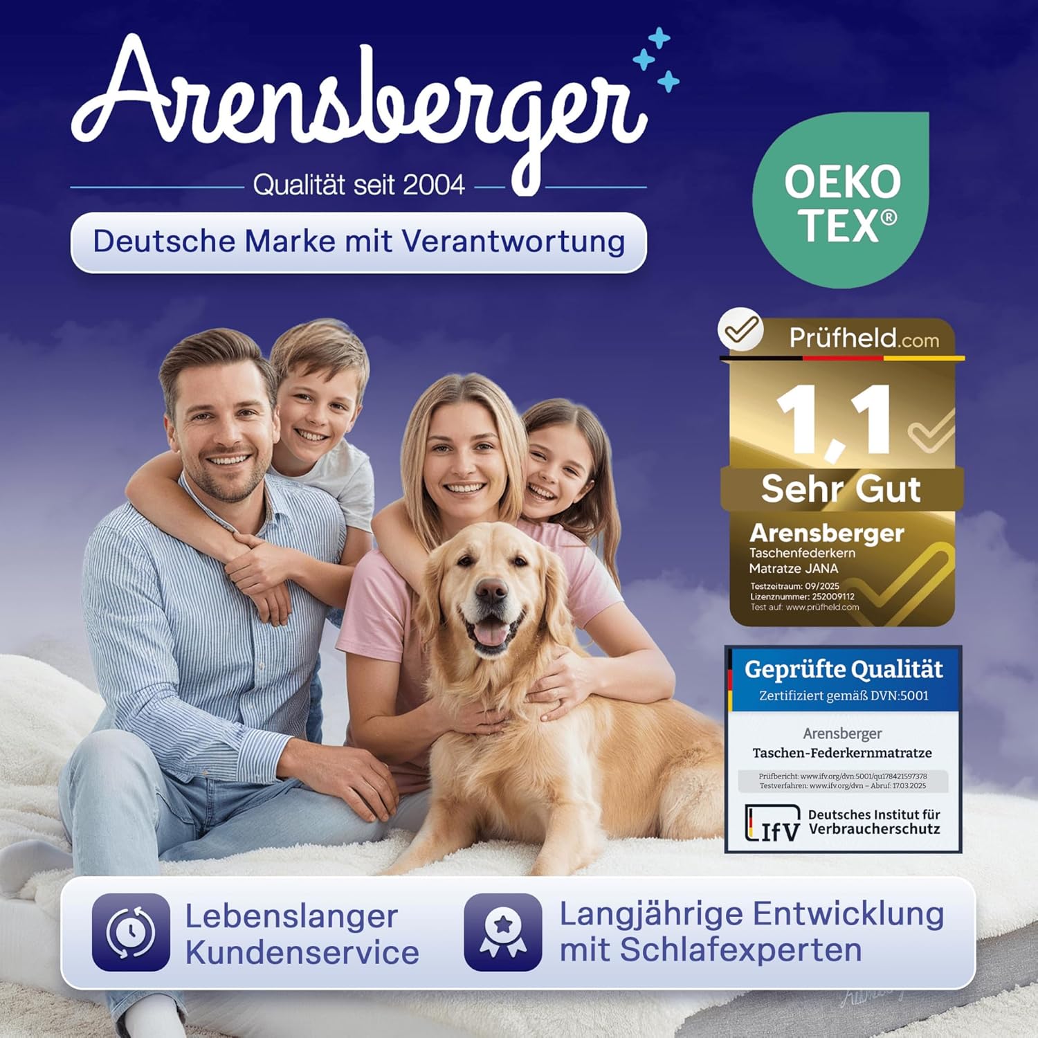 Arensberger JANA Matratze 140x200 cm | Taschenfederkernmatratze 20 cm mit 2 cm NANOCELL® Gelschaum | 7-Zonen Härtegrad H3 | Federkernmatratze punktelastisch, Rollmatratze | Öko-Tex Zertifiziert