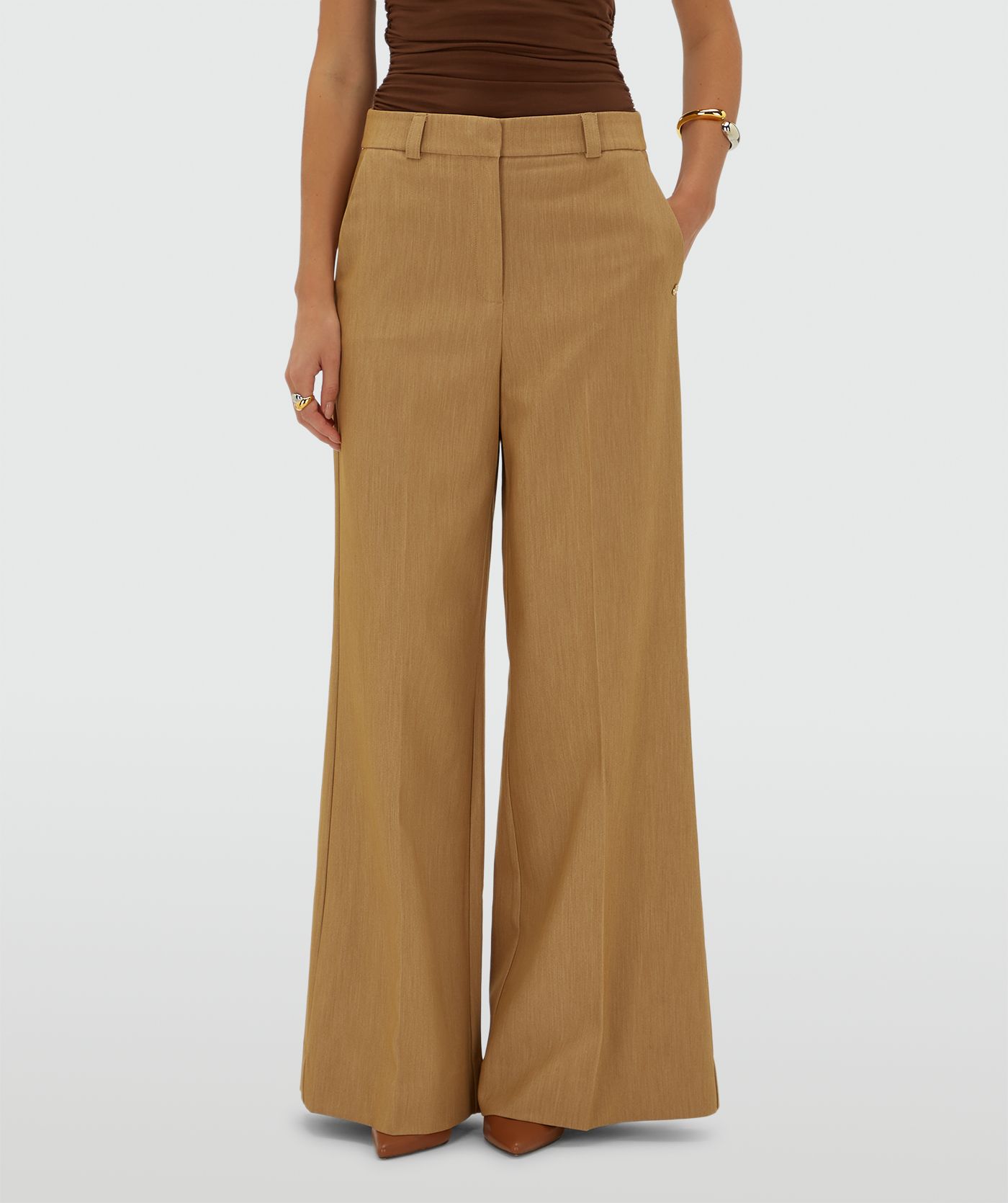JV-CALLIE high rise wide leg pantalon - light camel melange