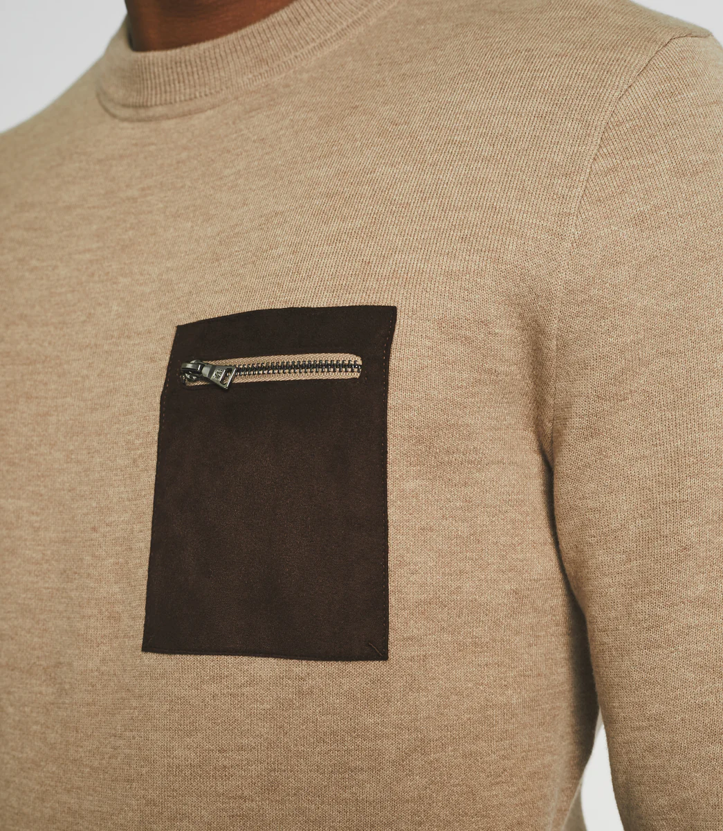 Pull col rond beige BRAD