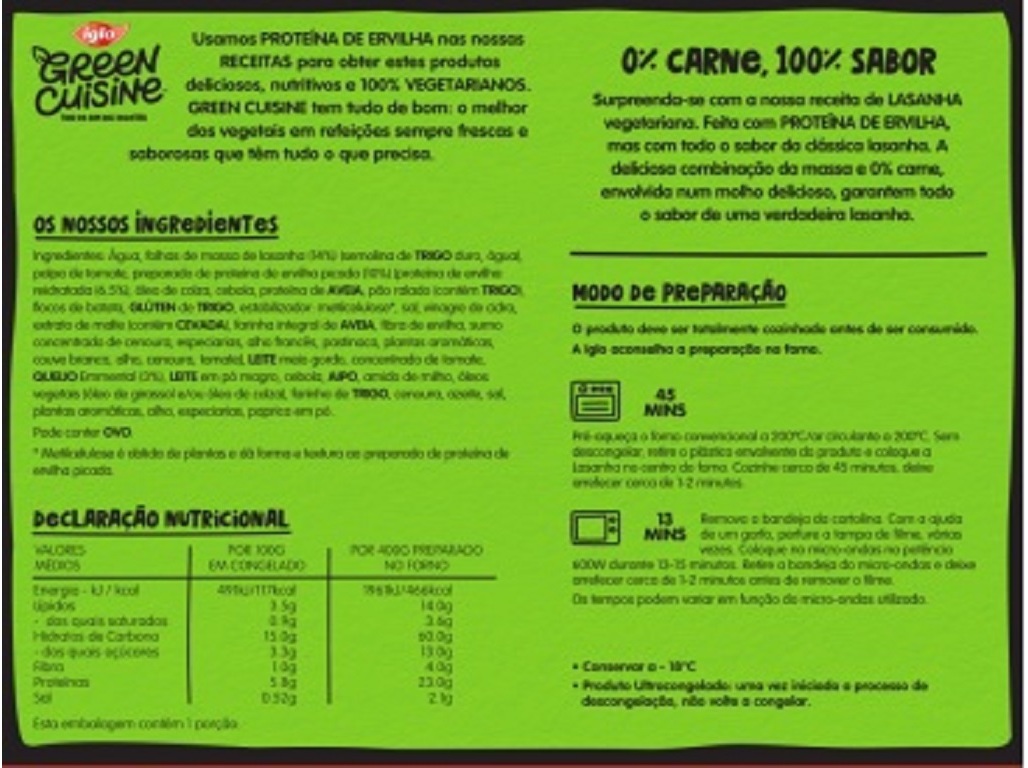 LASANHA GREEN CUISINE PROTEINA VEGETAL 400G