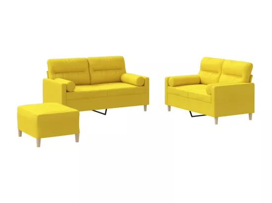 Ensemble de canapés 3 pièces avec coussins jaune clair tissu