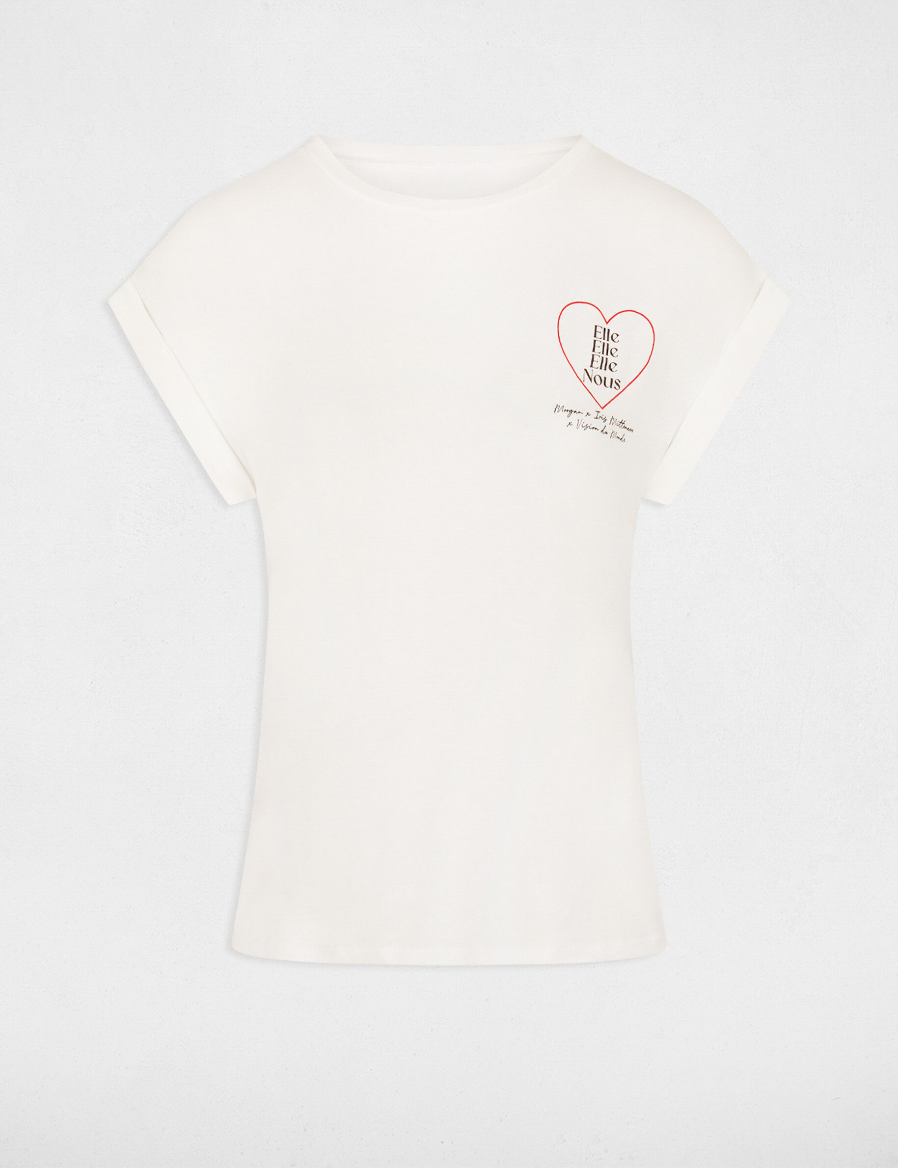 T-shirt manches courtes à inscription ecru femme - ecru