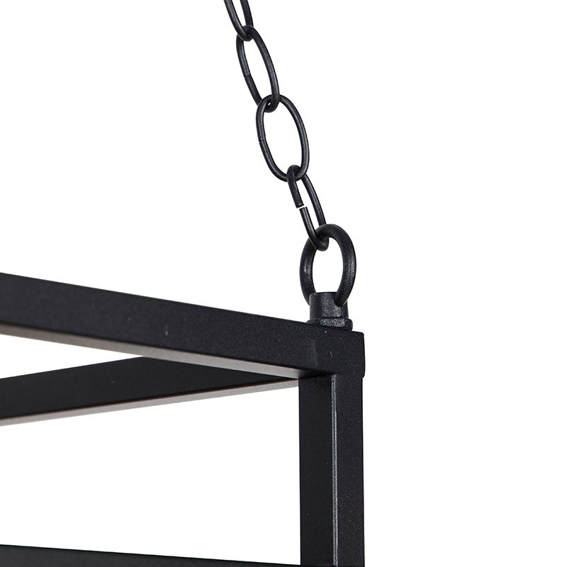 Industriële hanglamp zwart met hout 5-lichts - Shelf