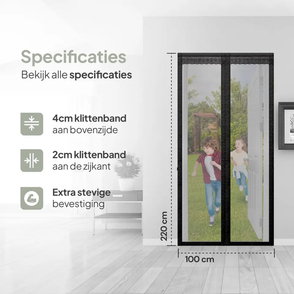 O'DADDY Deurgordijn Deluxe FIBER - Magnetisch Vliegengordijn 100x220 Zwart