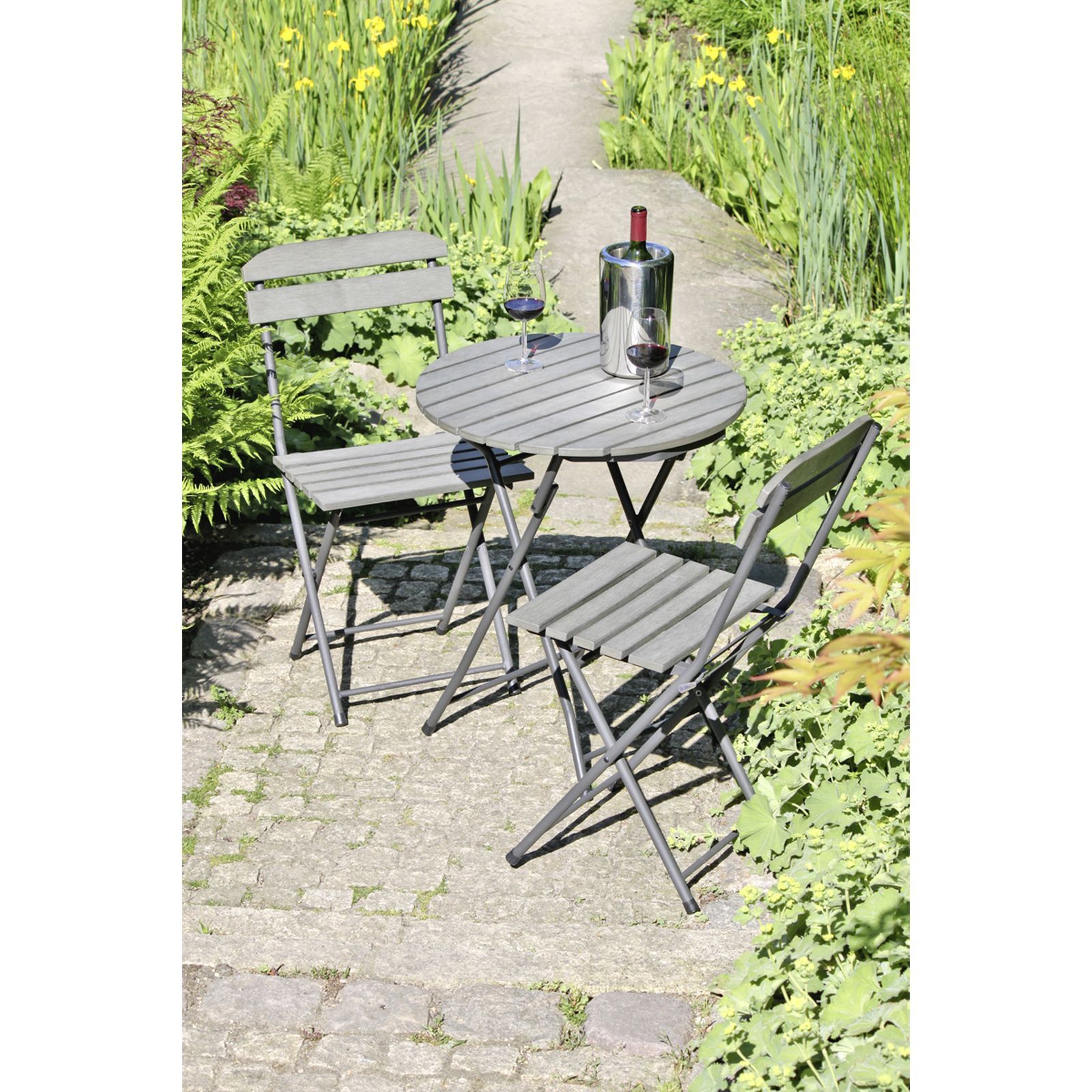 3-teiliges Balkon-Set LUGO - grau - klappbar