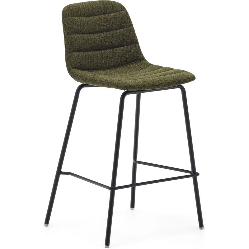 Tabouret  Zunilda en chenille vert foncé et acier avec finition noir mat hauteur 65 cm