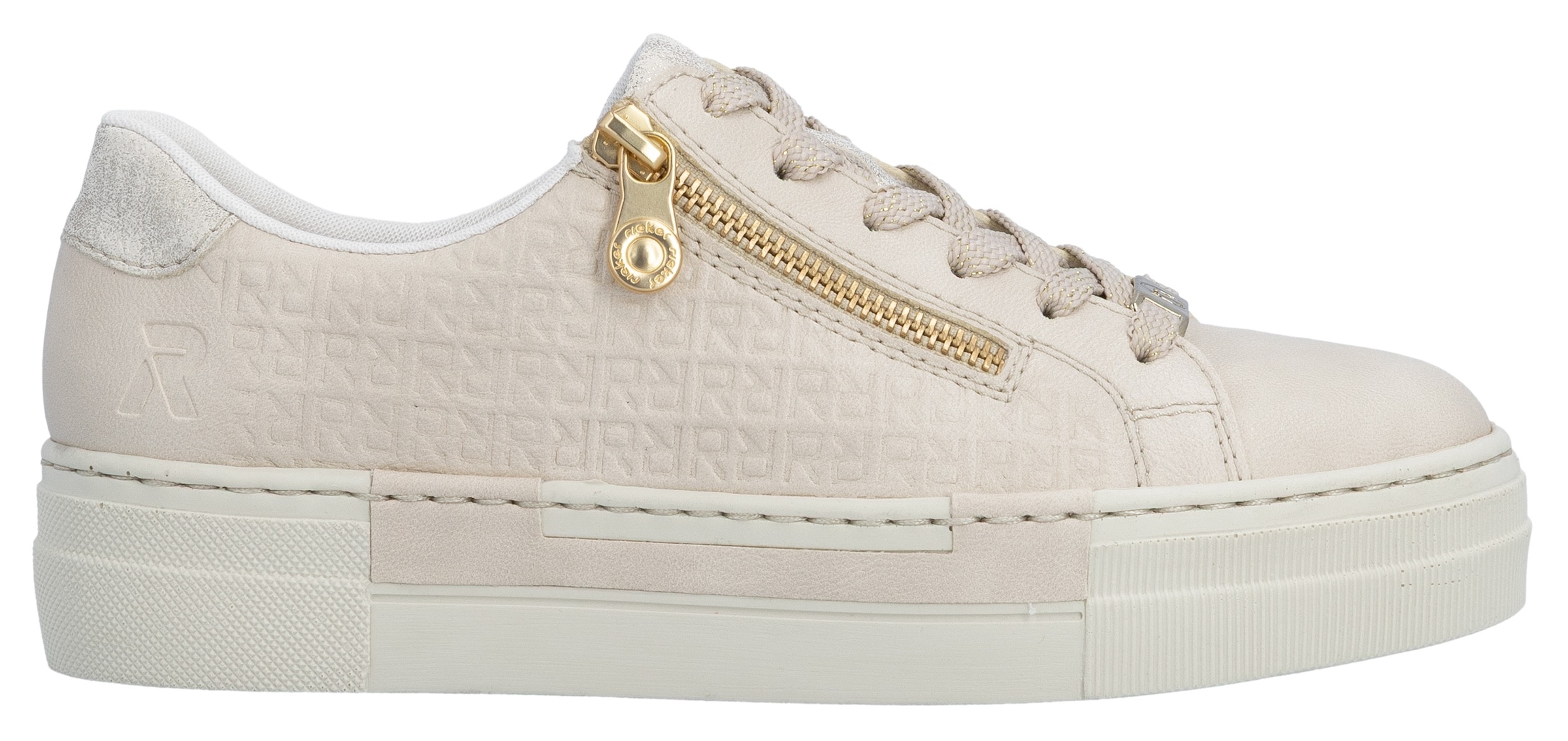 Rieker Plateausneaker  mit goldfarbenem Reissverschluss, Freizeitschuh, Halbschuh, Schnürschuh