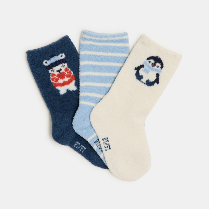 Chaussettes bouclettes hautes animaux bébé garçon (lot de 3) Bleu