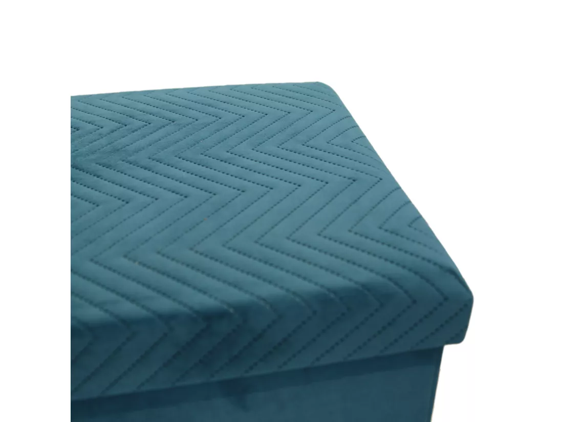Coffre Banc Pliable Velours A Motif Bleu