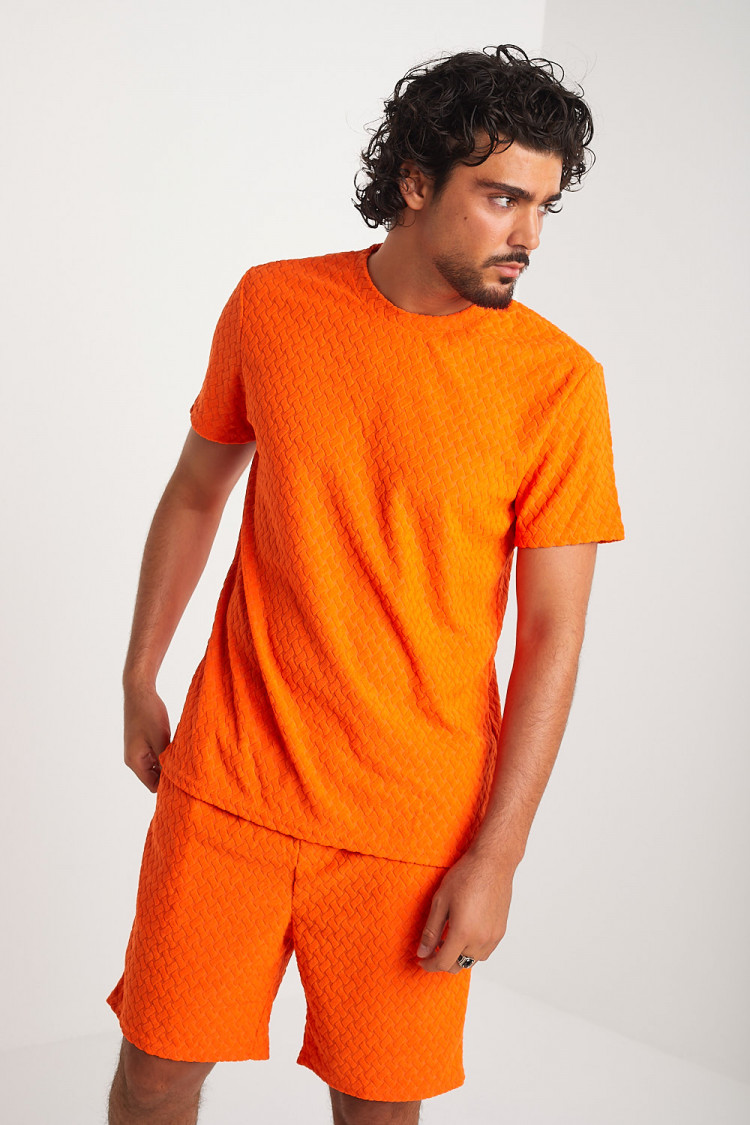 Ensemble 2 pièces t-shirt + short orange texturé