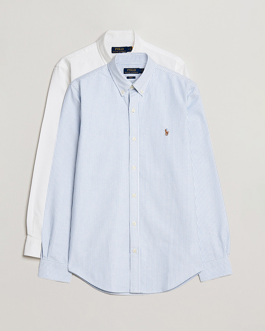 2-Pack Slim Fit Shirt Oxford White/Stripes Blue