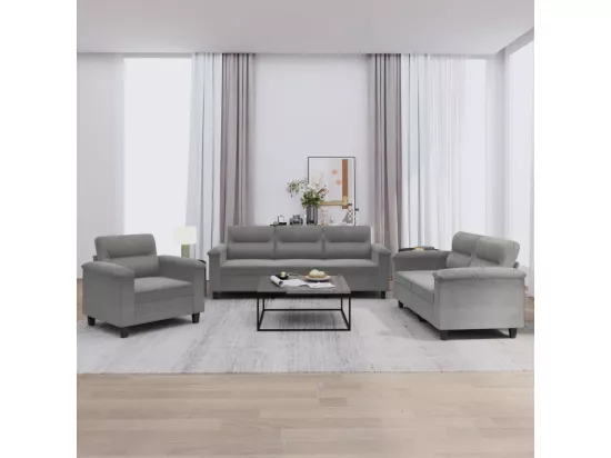 Ensemble de canapés 3 pièces coussins gris foncé tissu microfibre