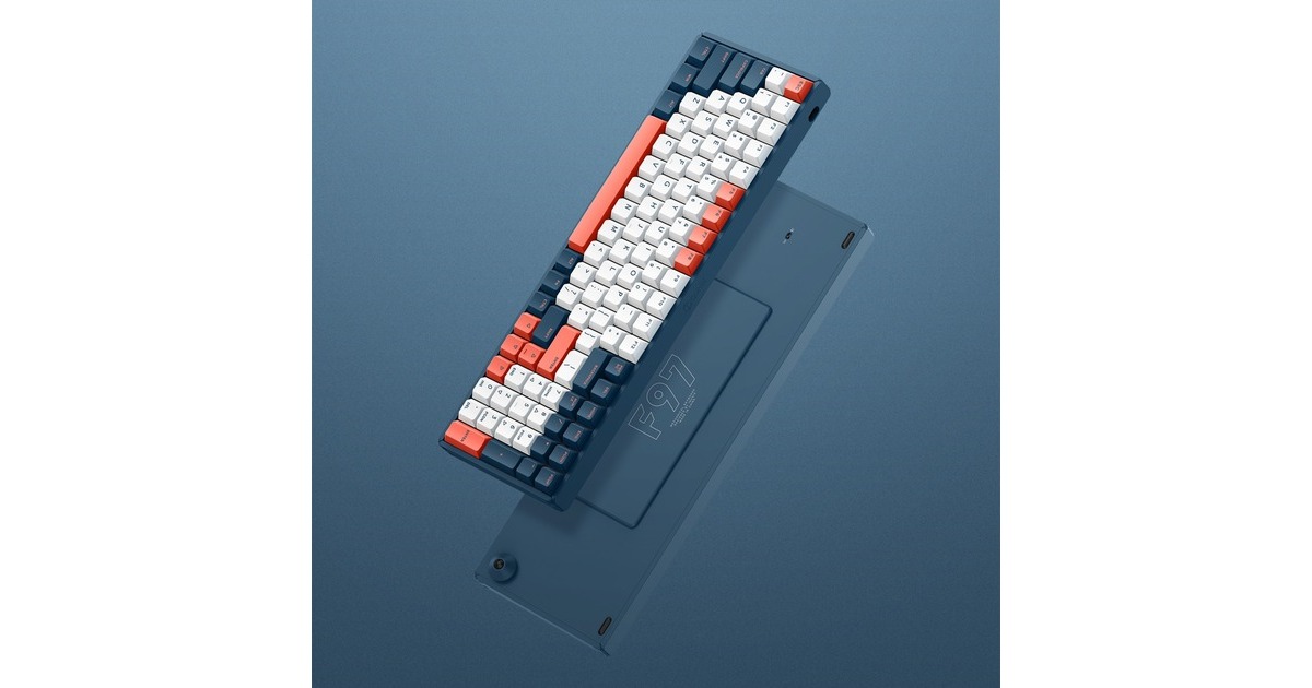 IqunixF97 Coral Sea Wireless Mechanical Keyboard, gaming toetsenbord  (Donkerblauw/koraal, US lay-out, IQUNIX Moonstone, RGB leds, 96%, Hot-swappable, PBT, 2.4GHz | Bluetooth 5.1 | USB-C)