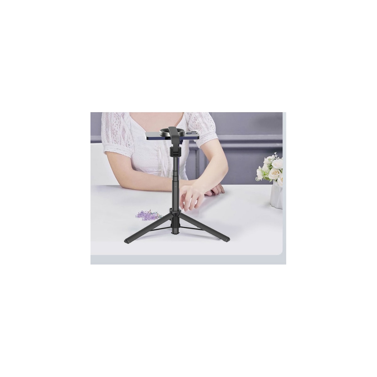 Ny bærbar magnetisk trådløs Bluetooth Selfie Stick WS-22005 Sort
