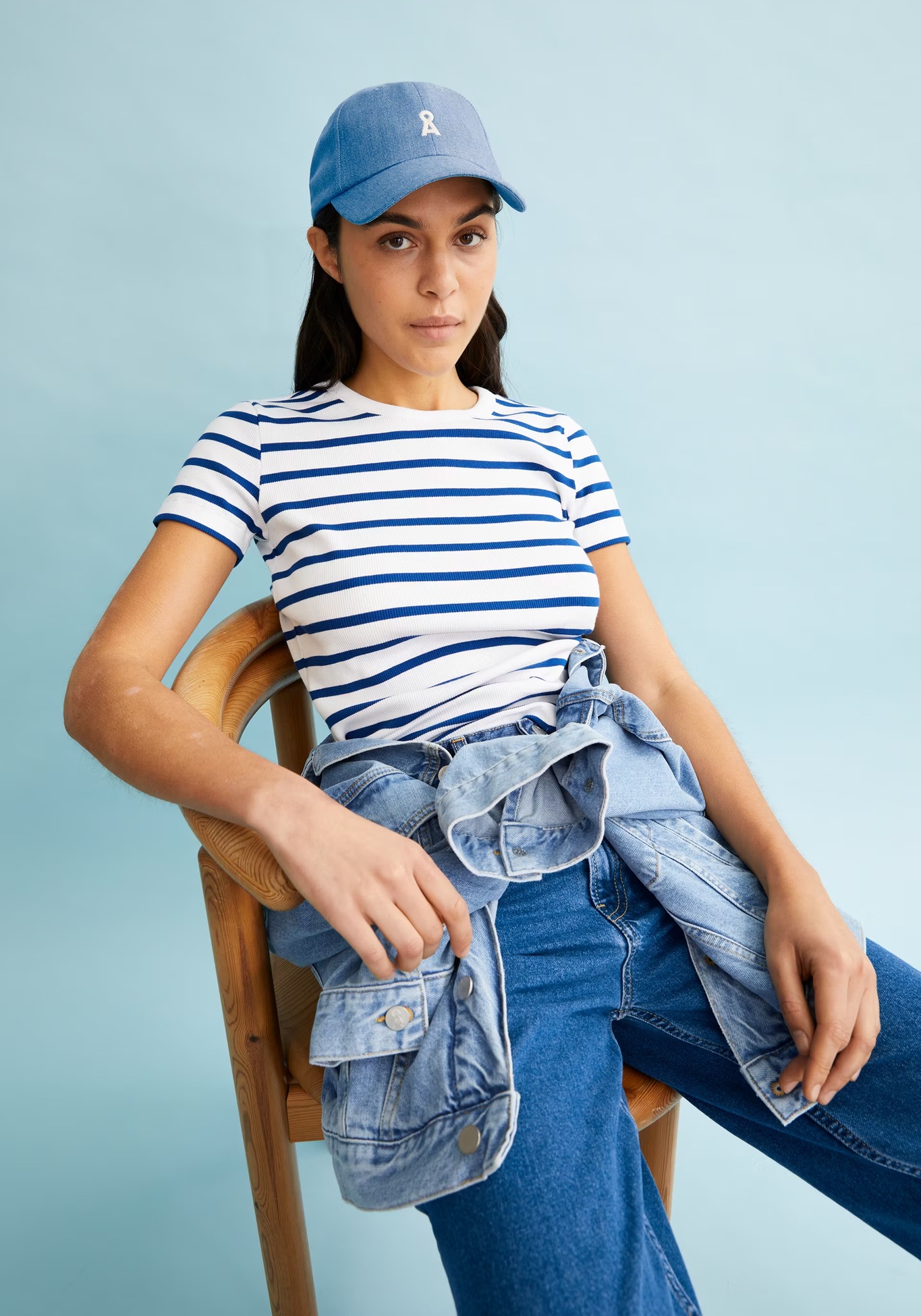 Armedangels Ripp-T-Shirt Kardaa Stripes White-Lapis Blue