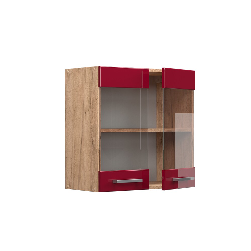 Vicco Hängeglasschrank Küchenschrank Küchenzeile R-Line 60 cm Eiche Bordeaux Tür Fächer