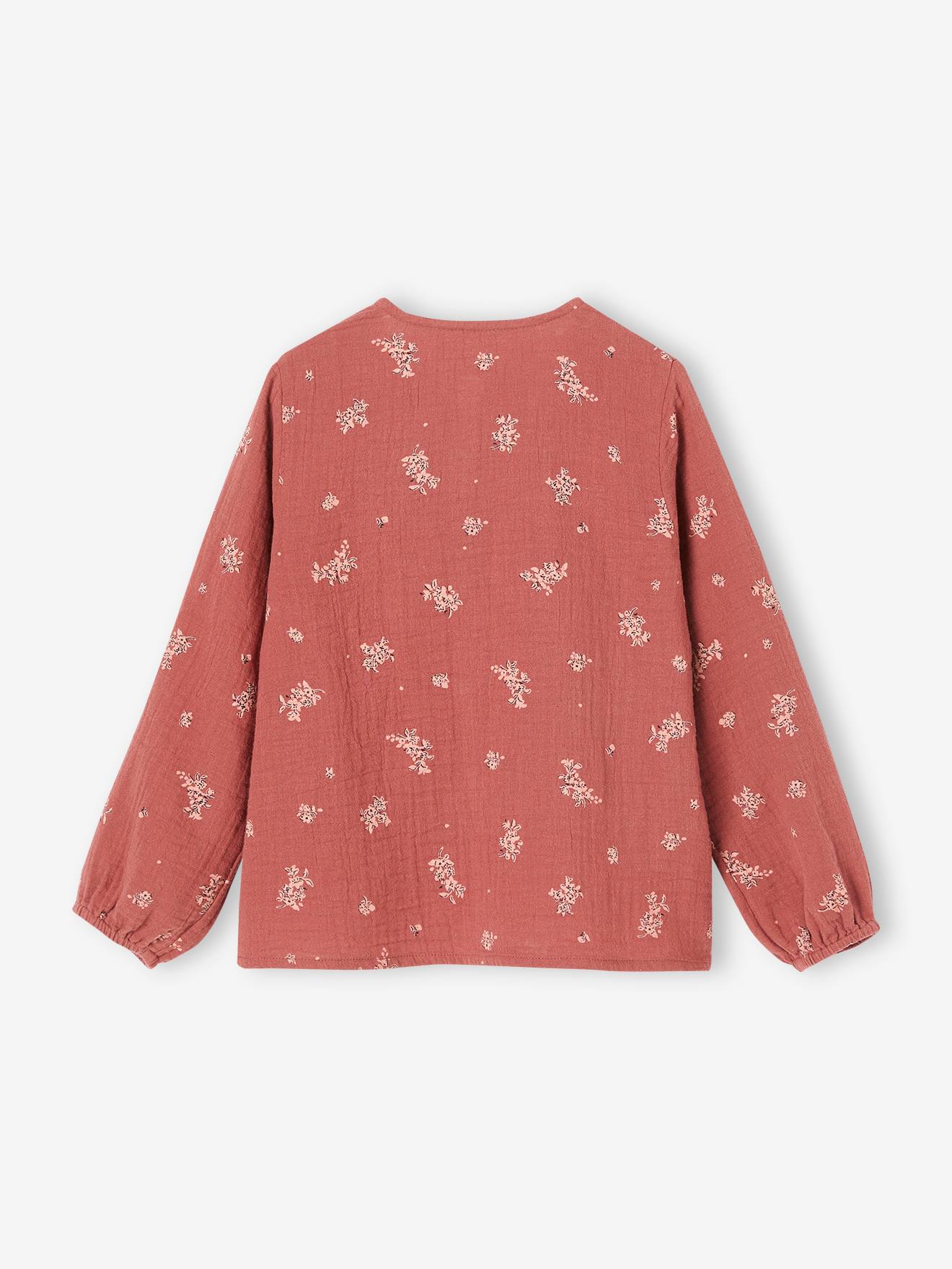 Blusa de chiffon de algodão com babados, para meninas, lisa e branca.