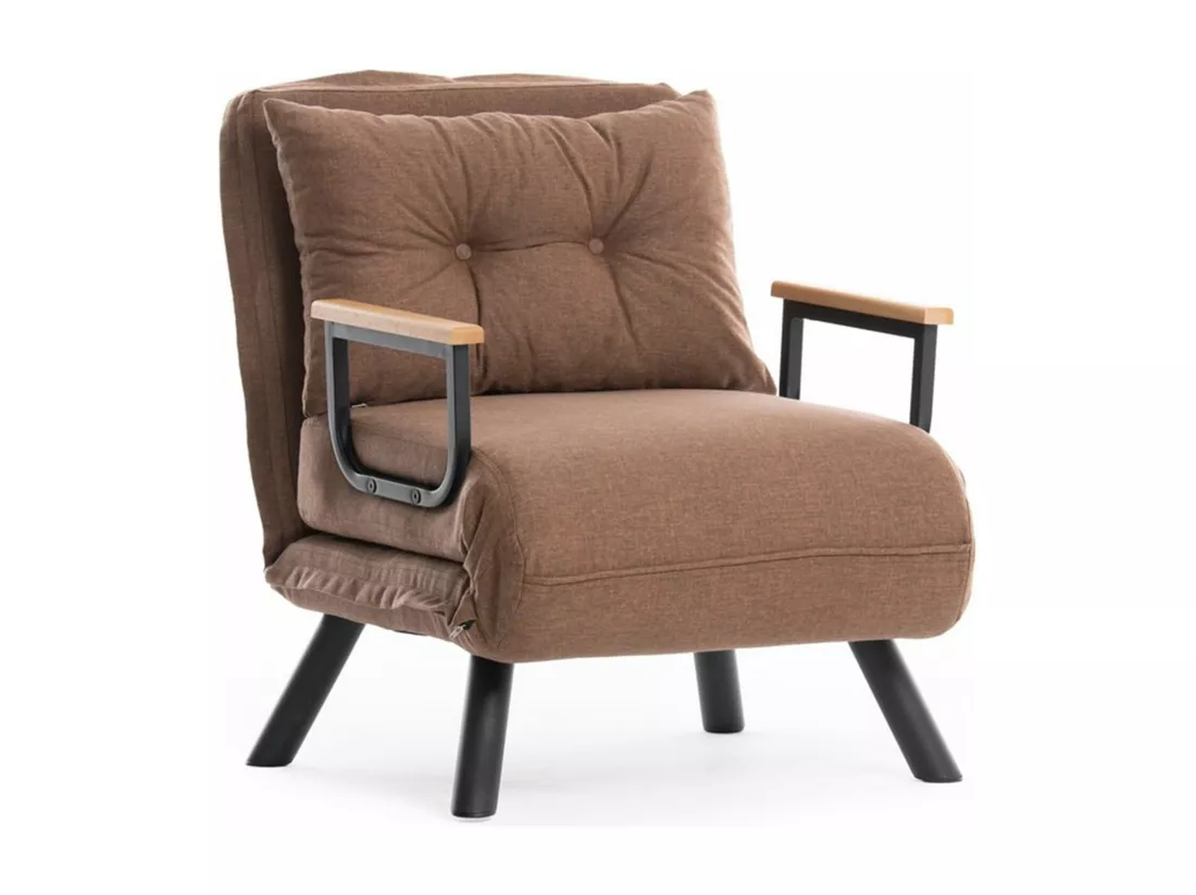 Fauteuil convertible Yolanda Métal Noir et Lin Marron clair