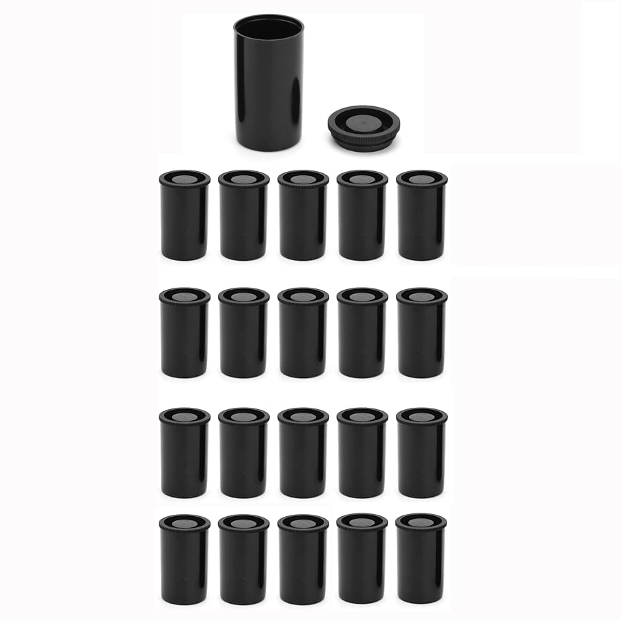 (20er Set) Universelle Filmdosen mit Deckel für Fotofilme / Tabletten / Kleinteile (Wasserdicht) - Schwarz