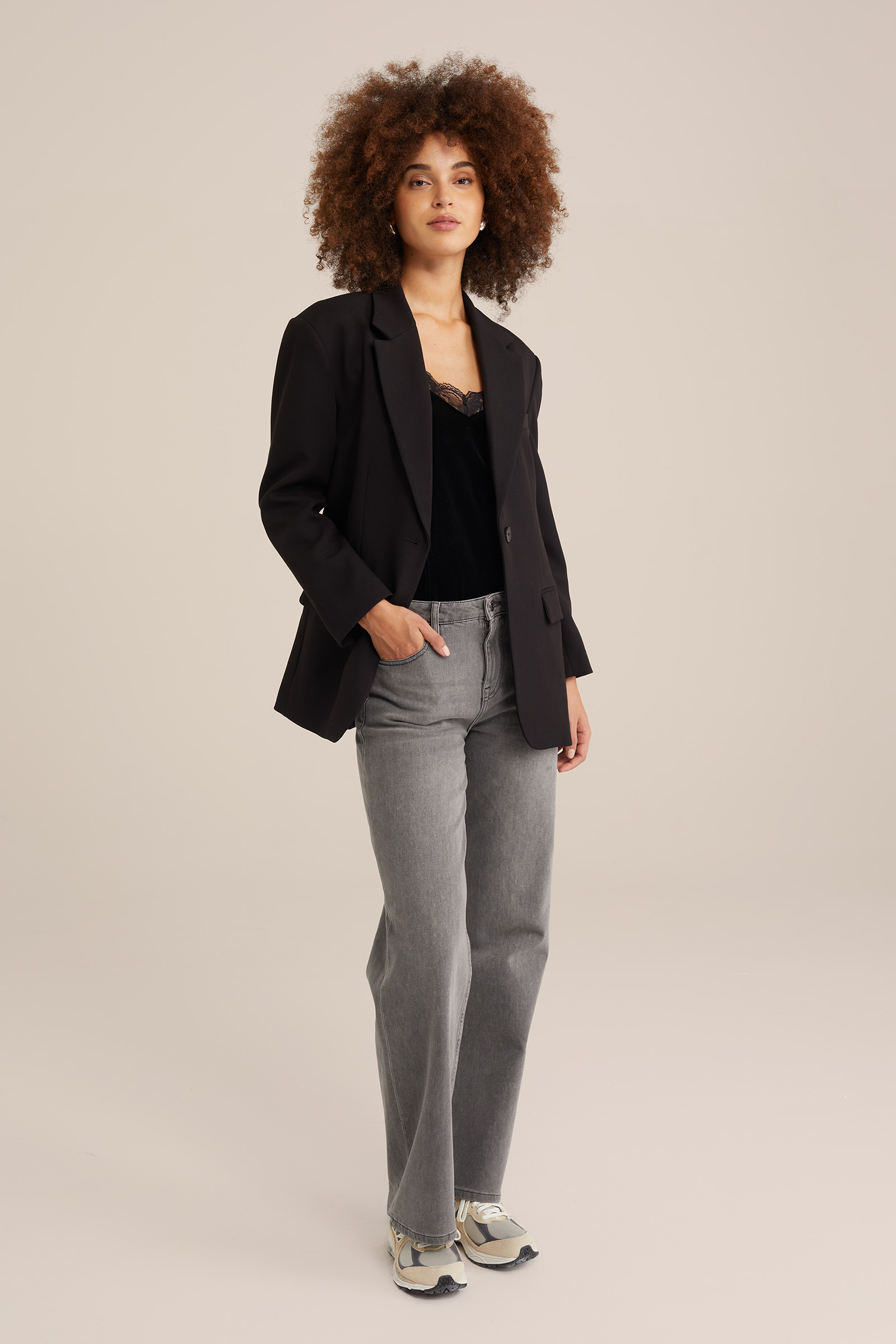 velvet singlet met kant WE Fashion Zwart