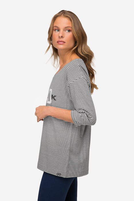 T-Shirt, Streifen, Sandbank Print, V-Ausschnitt, OEKO-TEX